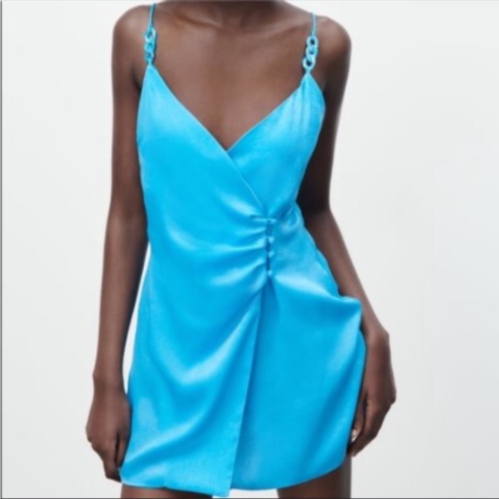 Zara Vibrant Blue Satin Mini Dress